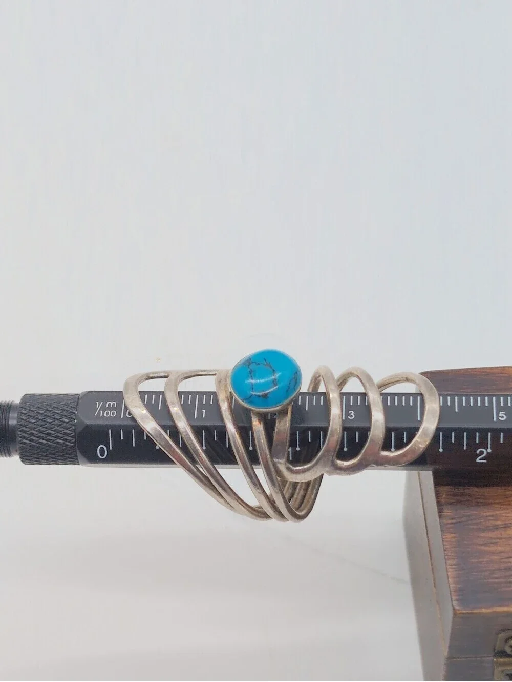 Turquoise Stone 925 Sterling Silver Spiral Bohemian Sz 6.25 Cocktail Ring 43mm
